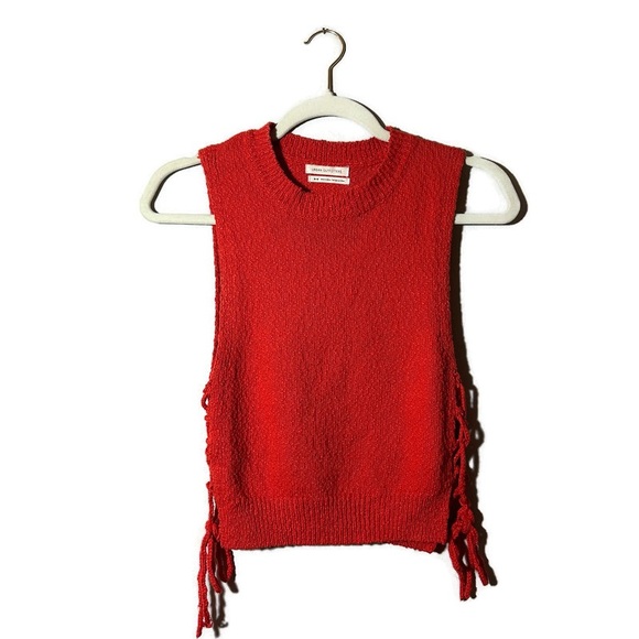 Urban Outfitters Top Women's Size Medium Orange Knit Sweater Tank Open Tie Sides - Picture 3 of 8